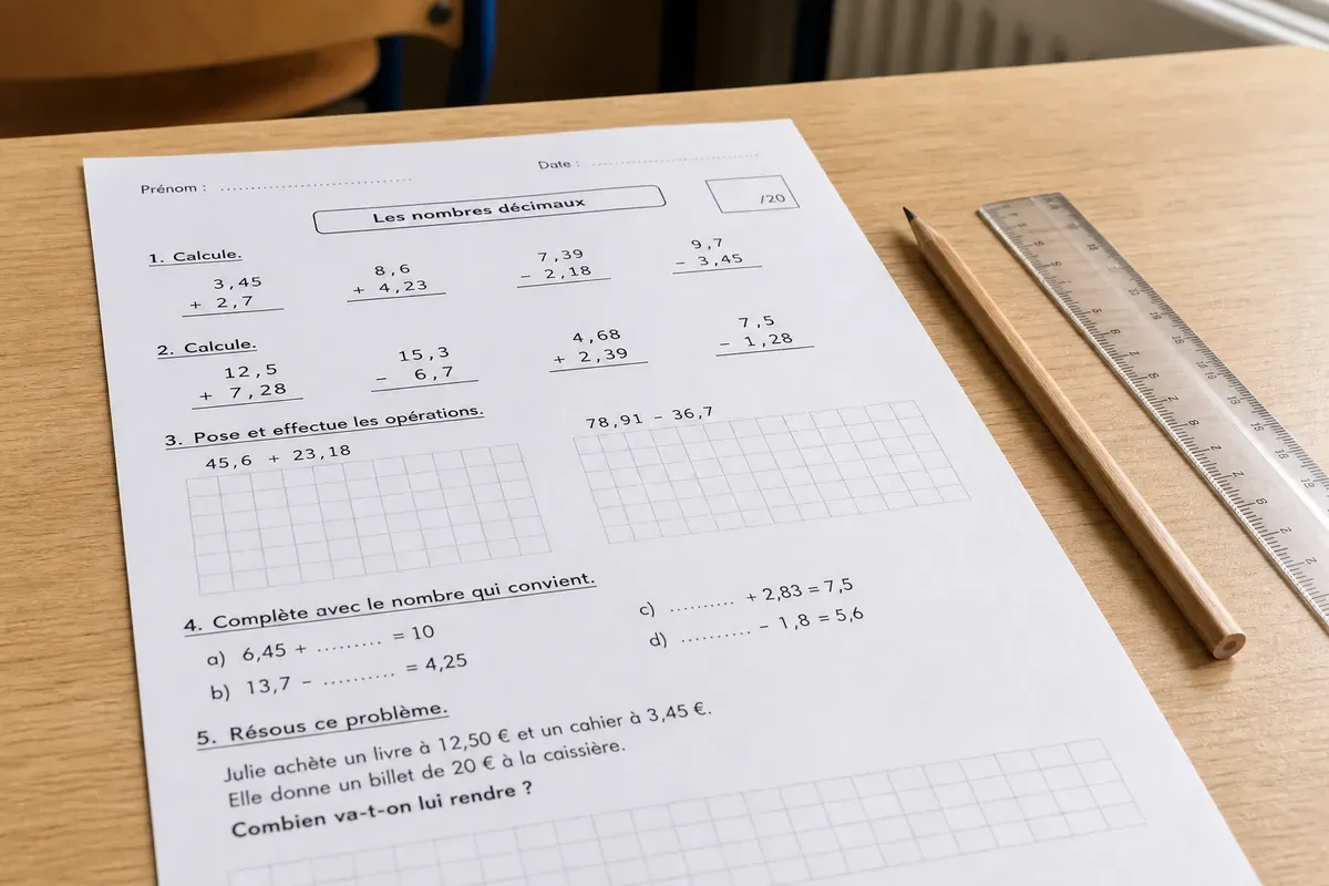 Tu apprends à additionner et soustraire des décimaux en CM2