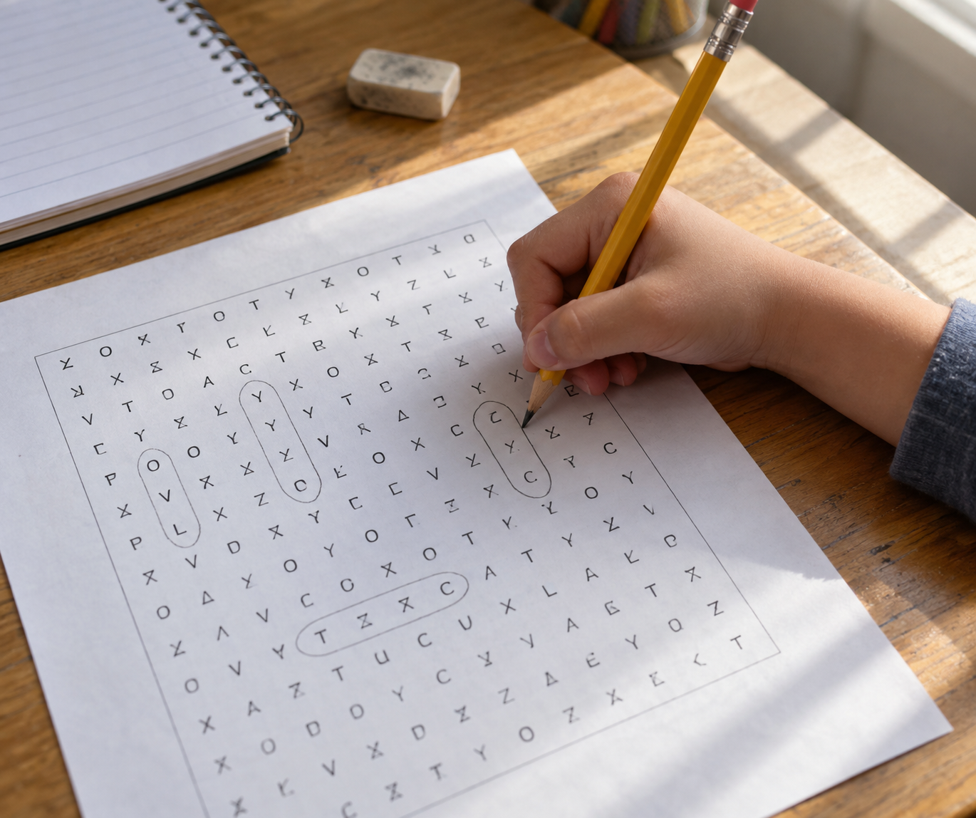 Mots mêlés au CP : une grille pour mémoriser les mots invariables